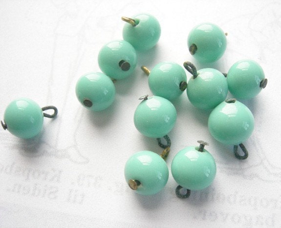Vintage Turquoise Japanese Beaded Glass Charms (24X) (B511a)