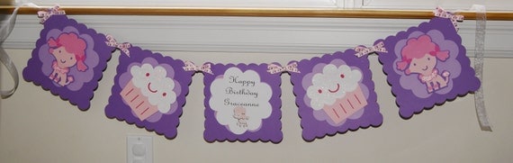 Fifi the Poodle Personalized Birthday Banner, Pink, Purple, French Theme