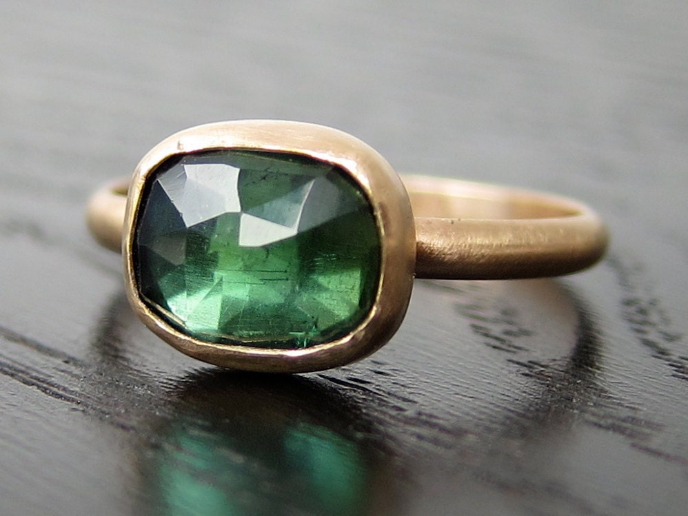 Kelly Green Rose Cut Tourmaline Ring in Recycled 14k Gold