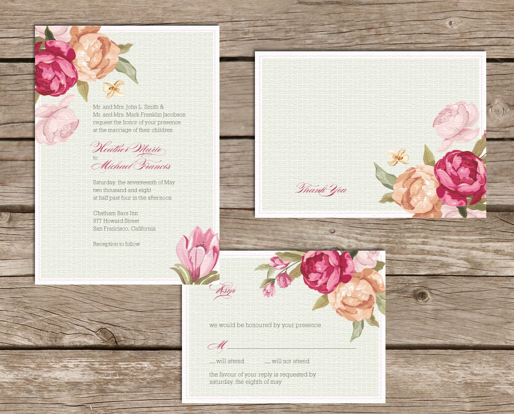 Rose Wedding Invites Digital File print it yourself