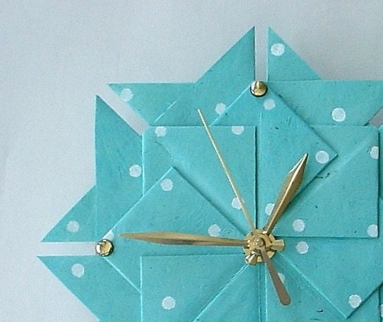 Aqua Polka Dot Origami Clock-Large