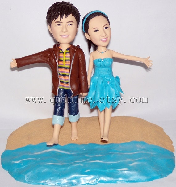 custom wedding cake topper with your looksRomantic beach theme