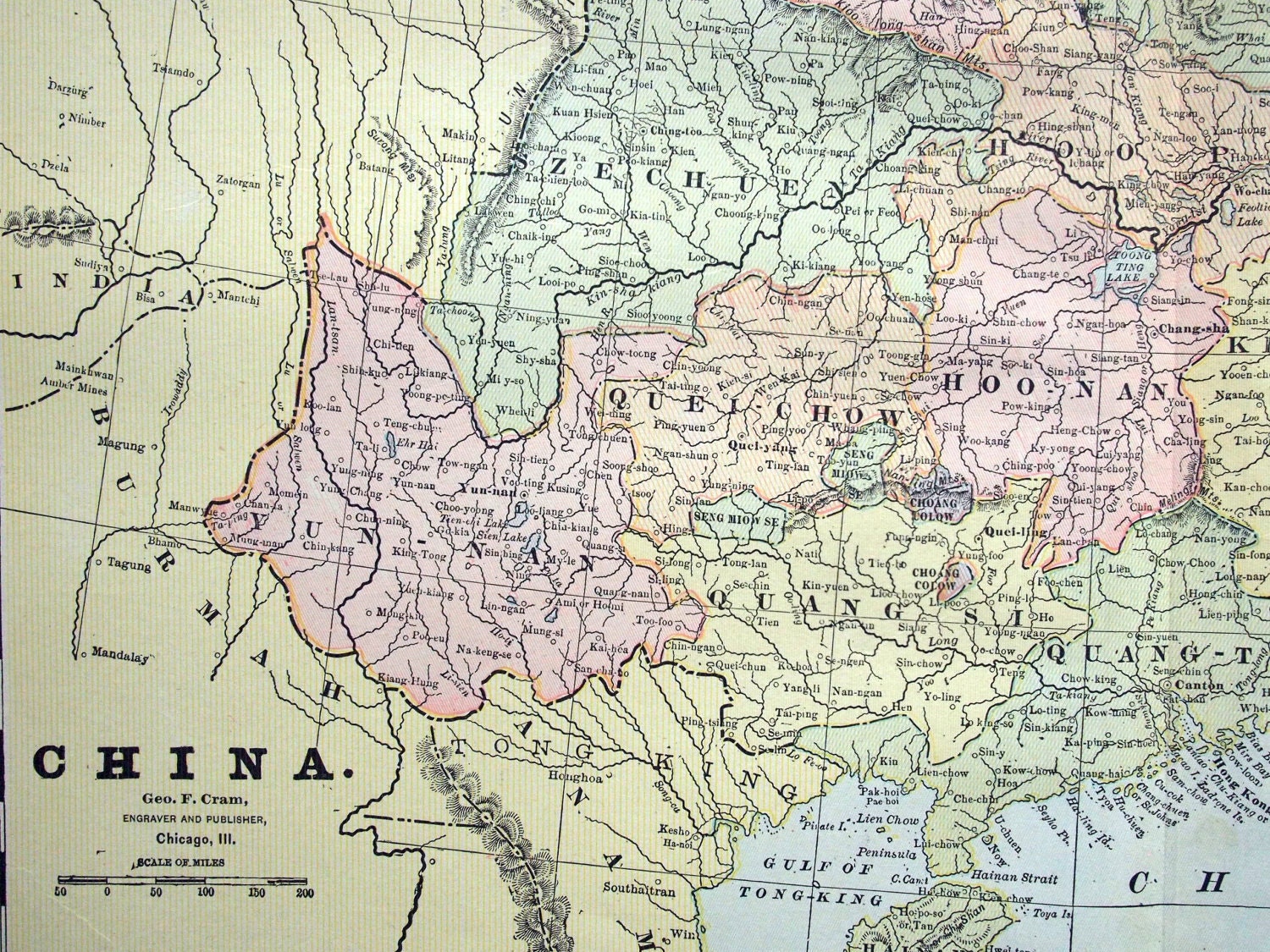 1888 Large Antique Map of China