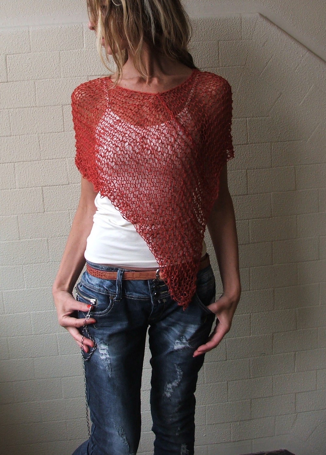 Terracotta red summer poncho