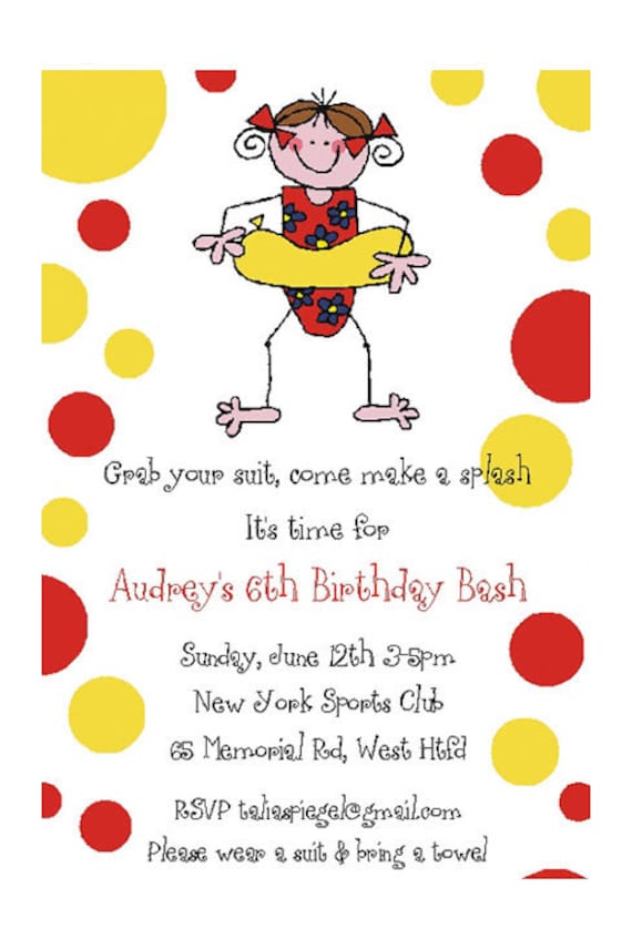 pool party invitations for girls. Girl in Float Pool Swim Beach