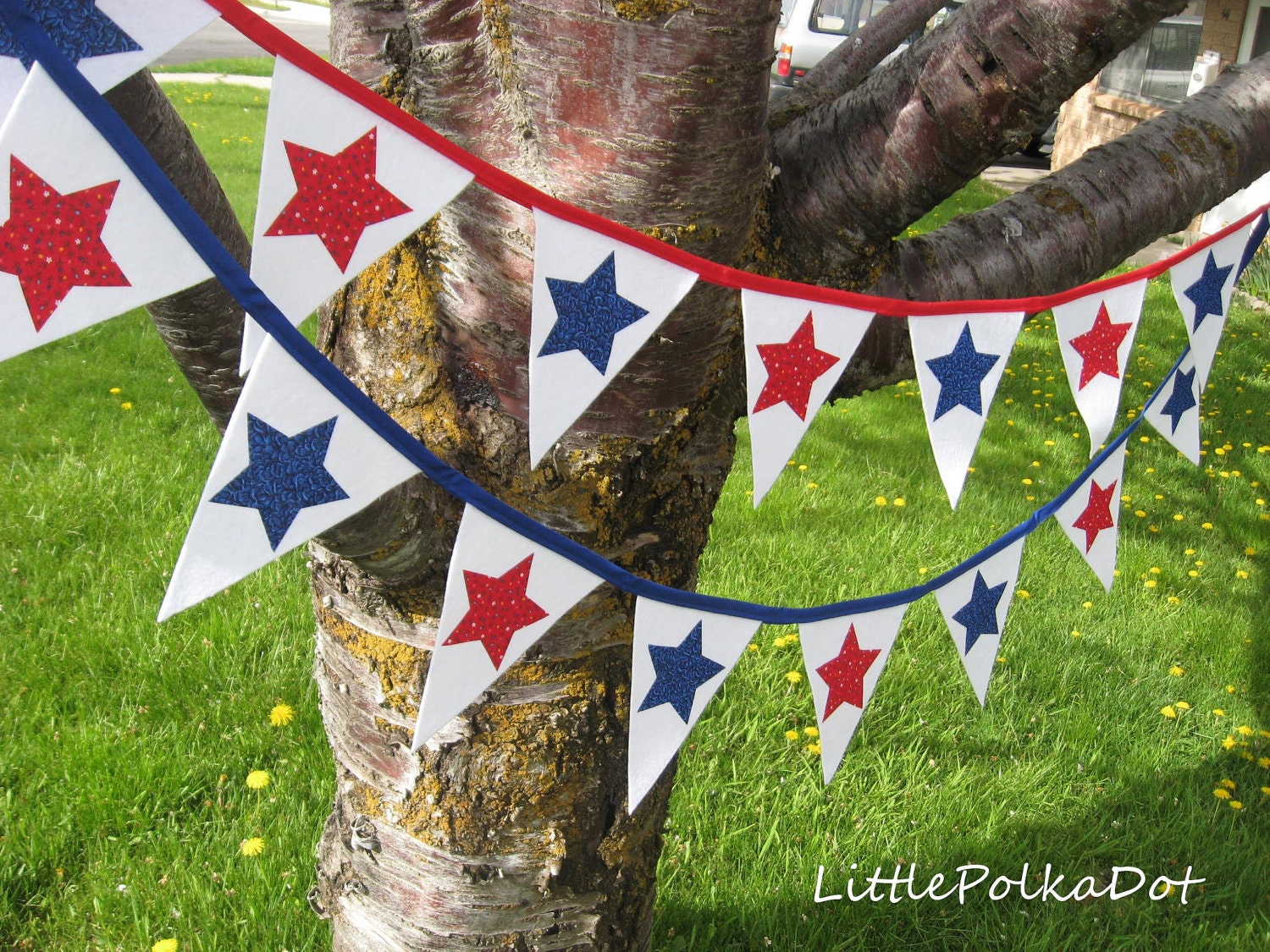 Red White and Blue Star 4th OF JULY reusable pennant flag party banner (Red Ties)