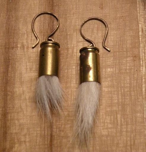 brass-bullet-shell-fur-puff-earrings