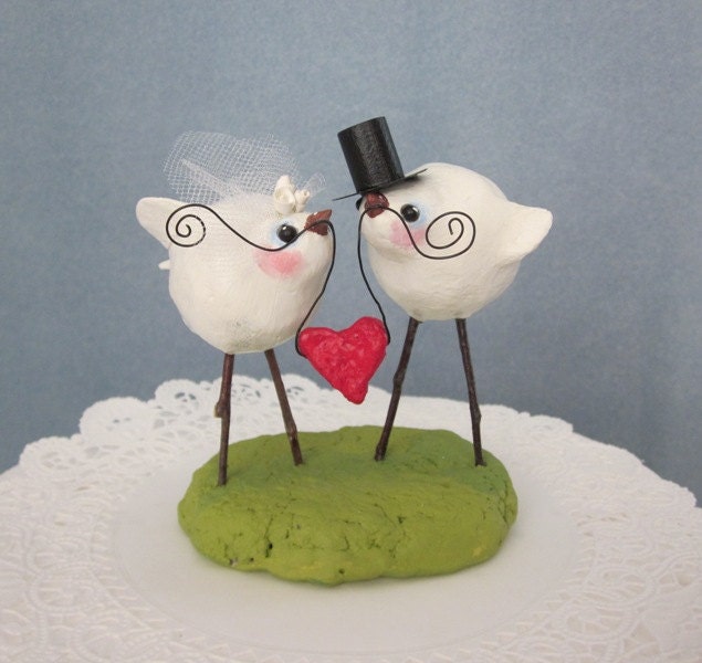 wedding cake toppers birds in suit and dress