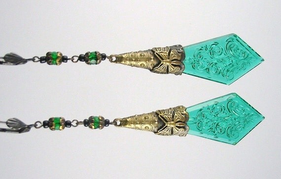 1920s Art Nouveau Earrings - Emerald Butterflies