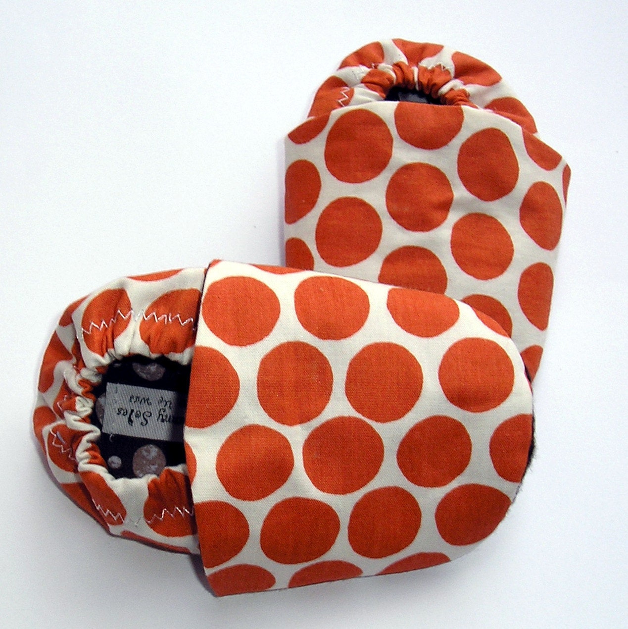 Unisex Crib Shoes in Orange Rust Dot with Organic Cotton Lining- Size 0 3 6 9 12 18 24 months