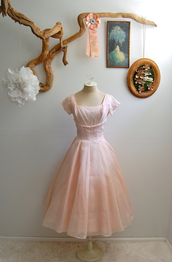 The Charlene- Vintage Late 1950s Kay Selig Pale Pink Cocktail Party Dress