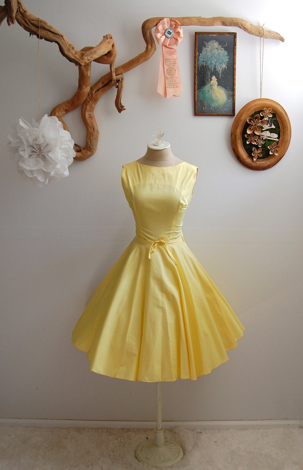 The Lucille- Vintage 1950s Yellow Cotton Full Skirt Dress