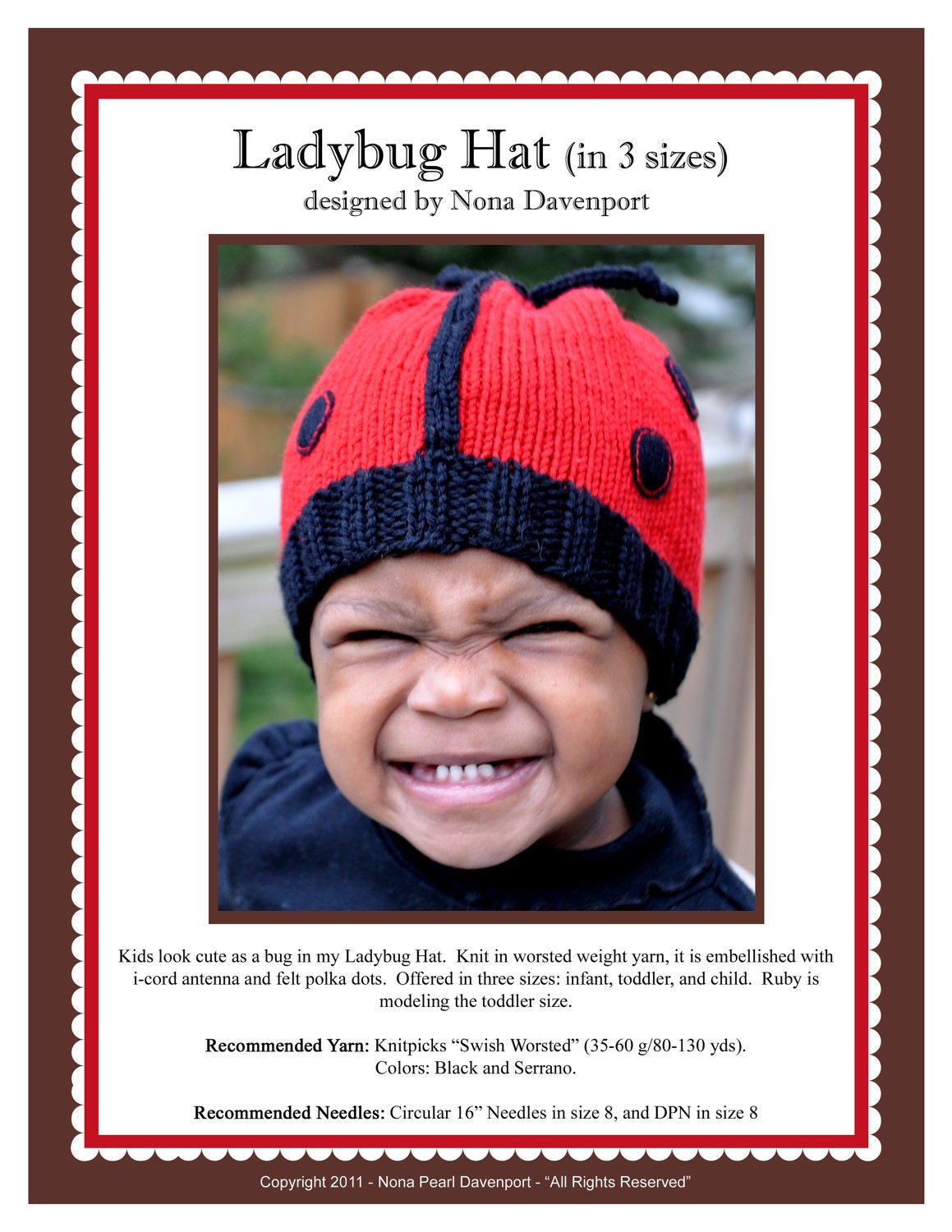 Ladybug Hat (in 3 sizes) Pattern PDF