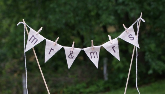 Wedding cake banner pennant bunting style topper rustic whimsical 
