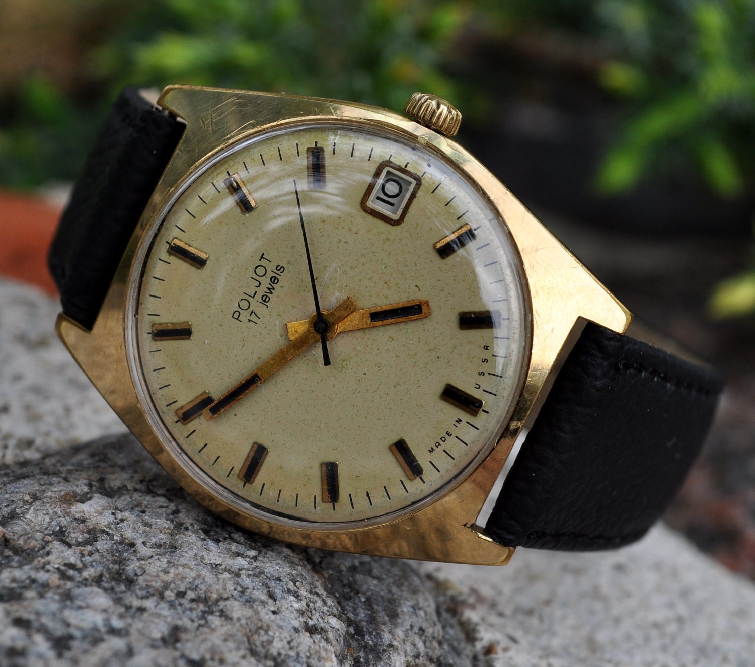 Vintage mechanical  wristwatch "Poljot" from USSR. Golden plated