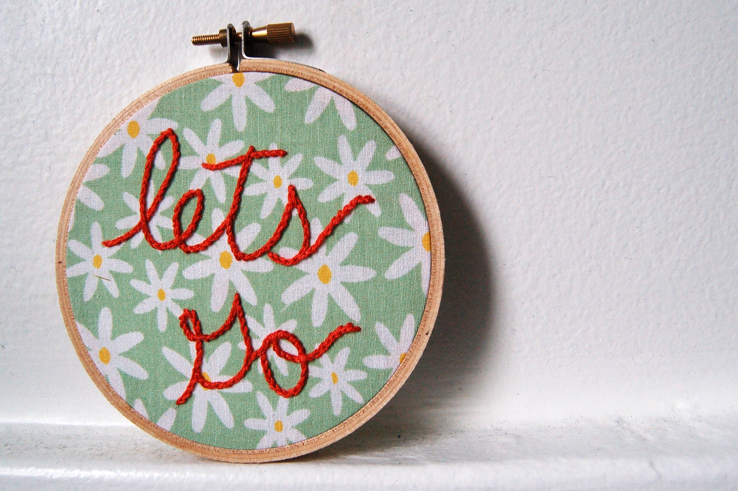 Lets Go. Daisies with Green and Orange, Hand Embroidery in 4 inch Hoop. By merriweathercouncil on Etsy