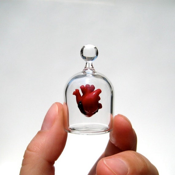 Heart in a Jar, Hand Blown Glass Miniature, Anatomically Correct Heart
