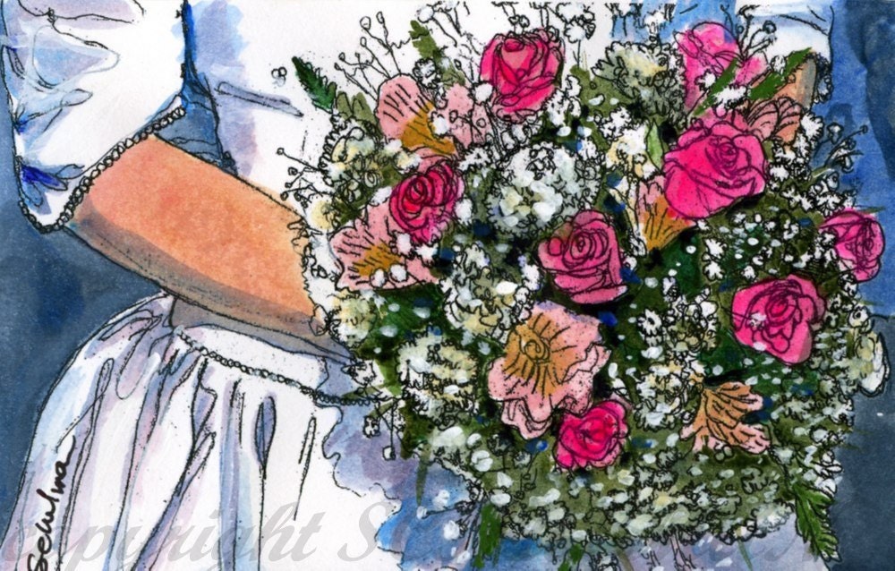 Wedding Keepsake, Order an original 8x10" matted watercolor painting of bridal bouquet or bridesmaid's flowers