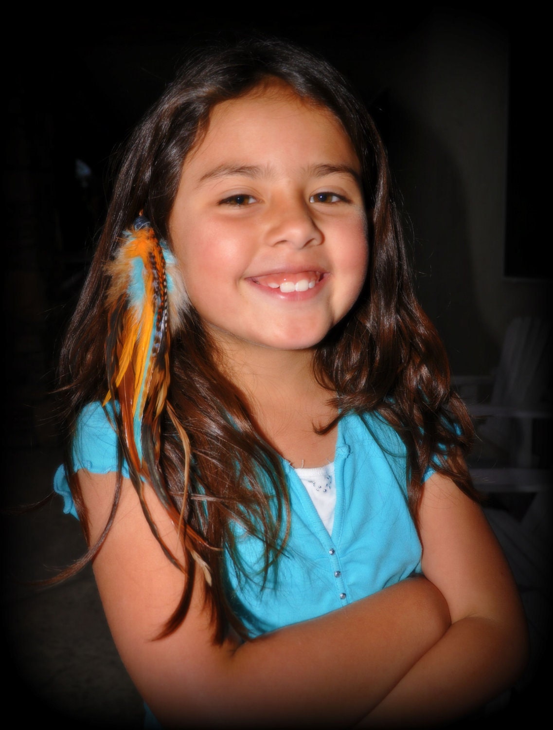 Blue and Orange Feather Extension