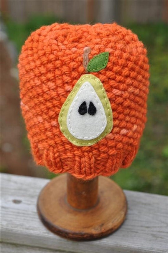 Fruity Hat - Pear, Newborn Sized, Carrot