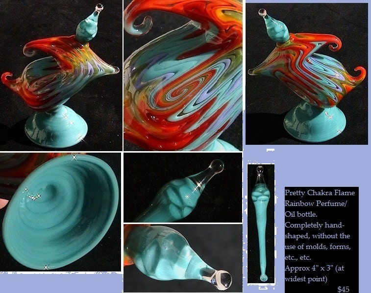 Rainbow Handblown Boro Glass Art Perfume/Essential Oil/Aroma Therapy/Whatever Bottle and Dropper OOAK