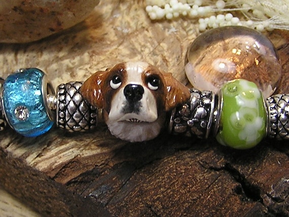 Saint Bernard Pandora Polymer Clay Dog Bead - Charm