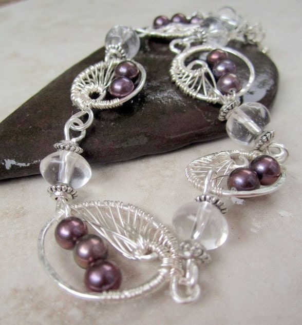 Silver Scroll Wire Wrapped Anklet with by DebrasDivineDesigns pearl