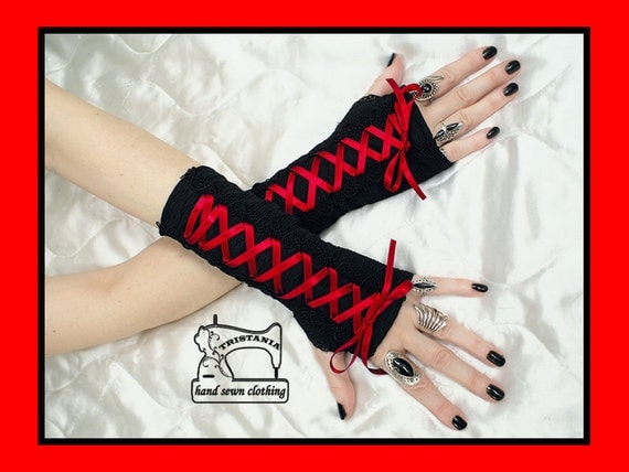gothic cyber goth gloves arm warmers fingerless cuff harajuku queen of darkness lolita victorian steampunk corset style 0285