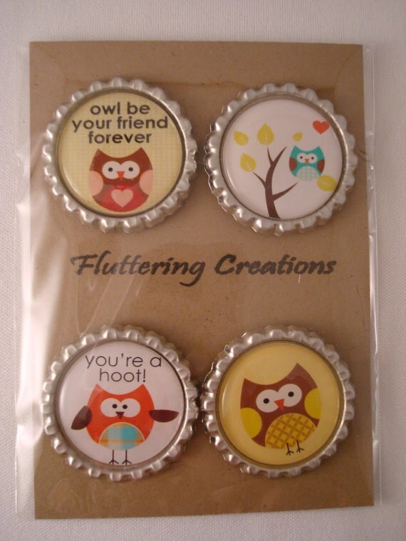 You're a Hoot - Owl - Magnet Gift - Set of 4 - Bottlecap Magnets