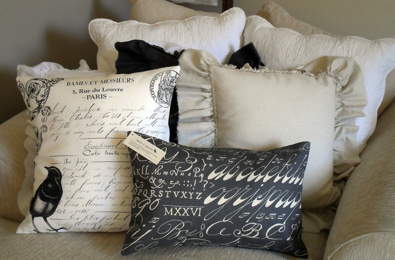 Chalkboard Slate Grey Script Pillow