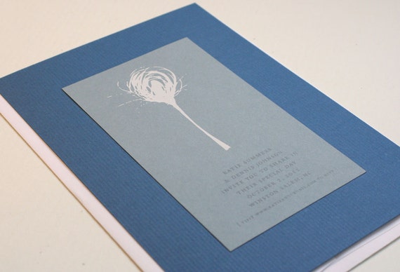 Nature motif screen-printed blue and white wedding Invitation
