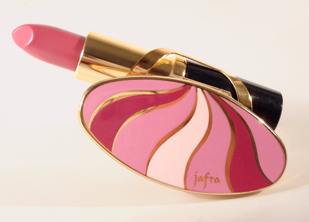 Vintage Pink and Gold Jafra Lipstick Holder Mirror