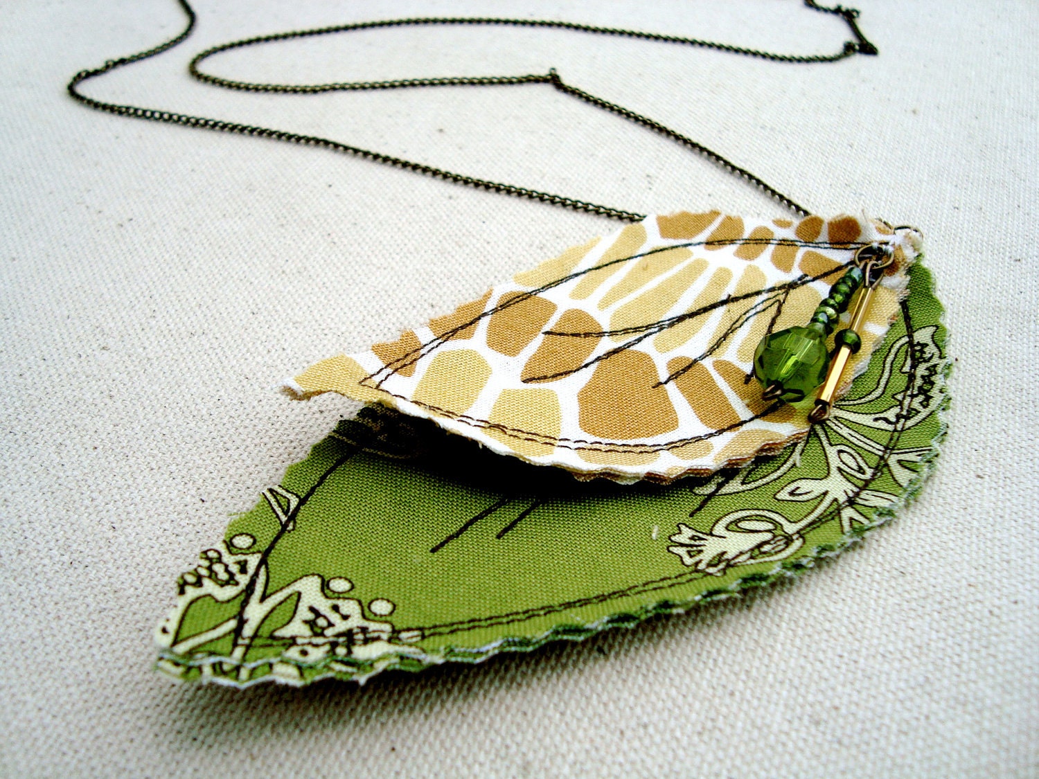Yellow-Green Feather Duet Necklace