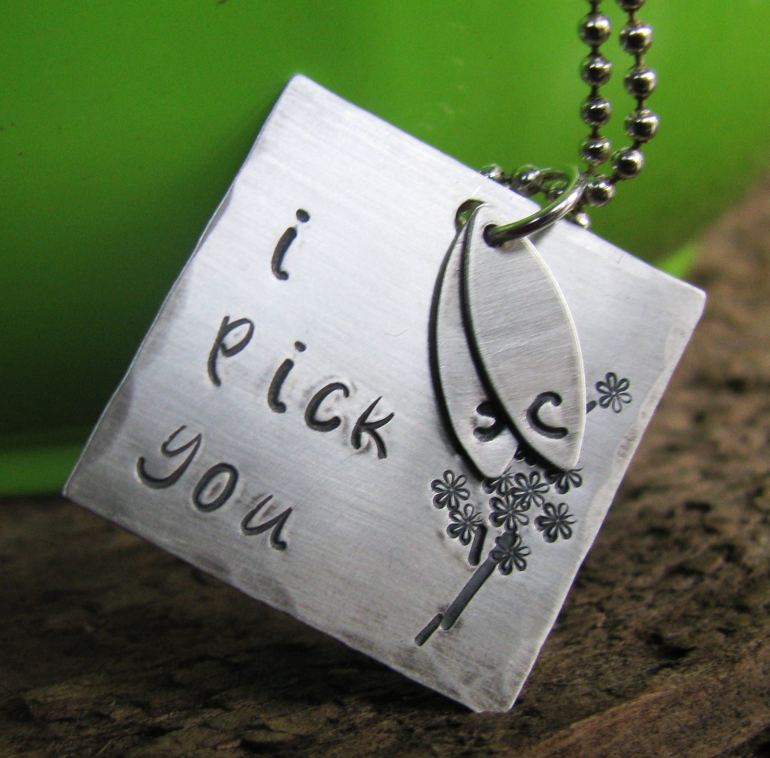 I Pick You Silver Handcrafted Handstamped Personalized Loving Couple Necklace