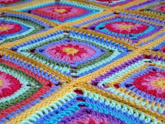 PDF Tutti Frutti Daisy Granny Square Blanket Afghan Crochet Pattern
