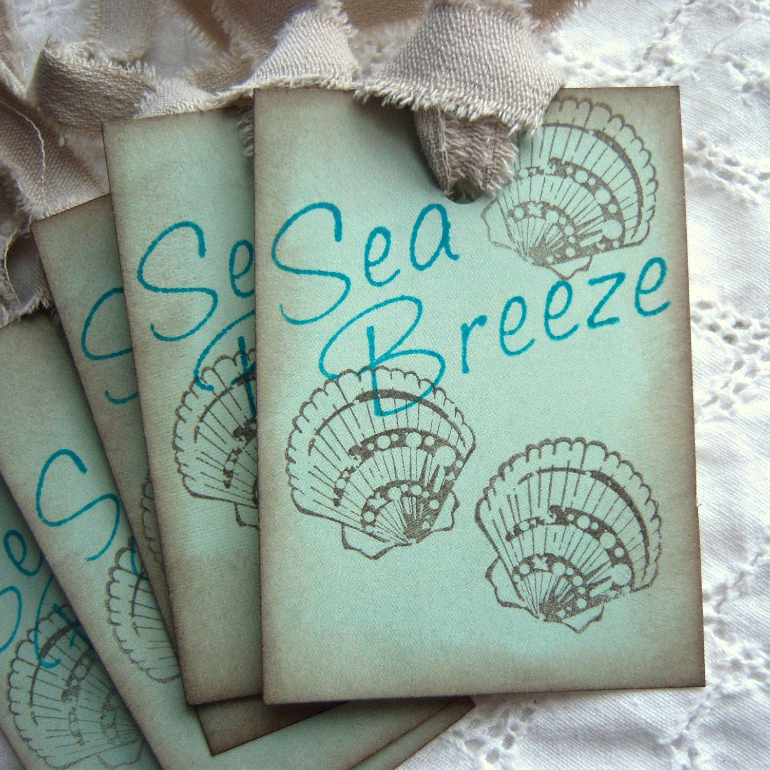 Sea Breeze and Sea Shells - Vintage Inspired Shabby Chic Hang Tags