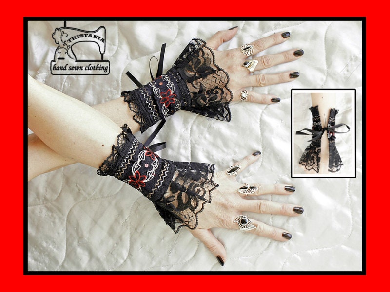 gothic cyber goth gloves arm warmers fingerless cuff harajuku queen of darkness lolita victorian steampunk corset style 0830