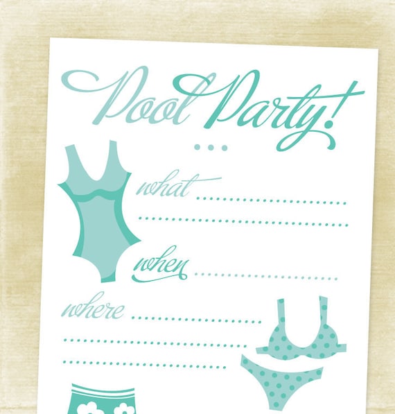 Pool Party Letterpress Fill in the Blank Invitations