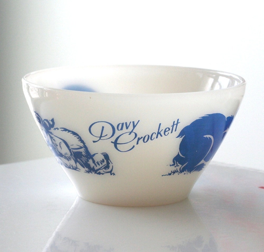 Fire King Milk Glass Blue Davy Crockett Bowl
