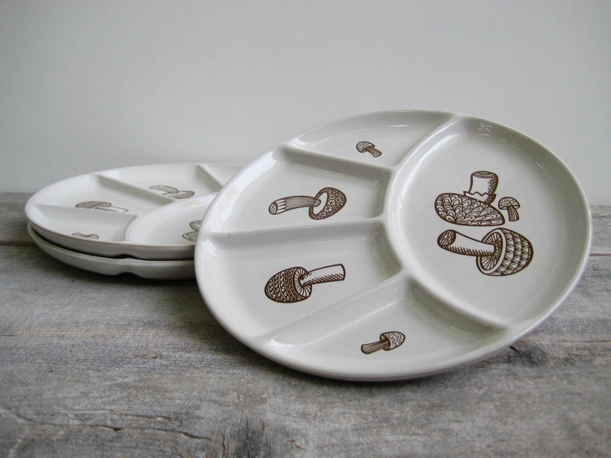 Vintage Divided Mushroom Plates