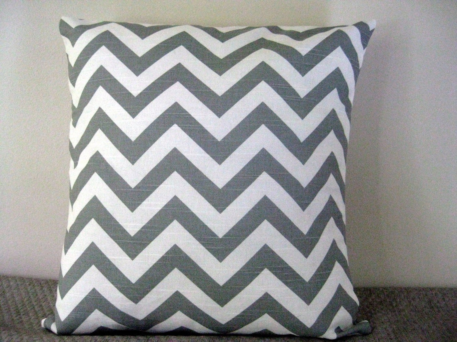 Pillow Cover: One 18" Gray and White Chevron Stripe Pillow