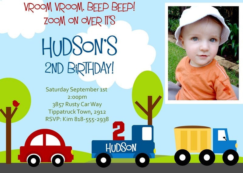 LITTLE CARS and TRUCKS Invitation with Photo. Printable