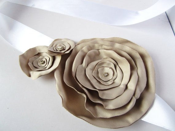 Three Flower Bridal Sash, Customize flowers and sash to any colour you like