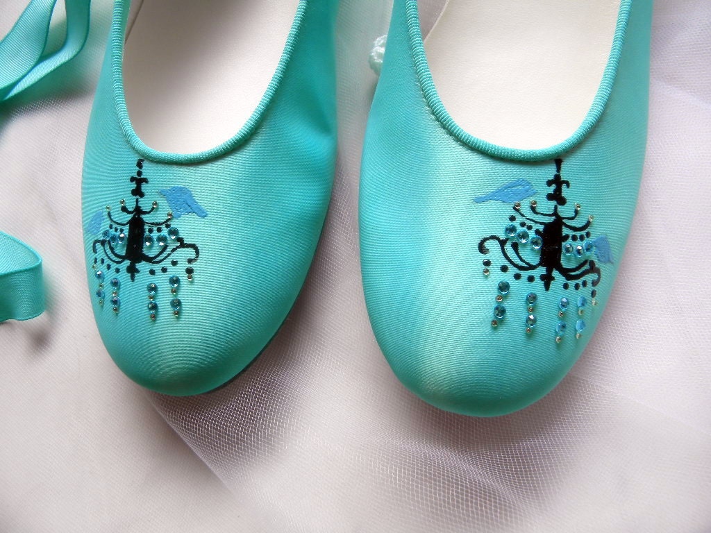 Wedding Shoes tiffany blue flats chandeliers and birds.
