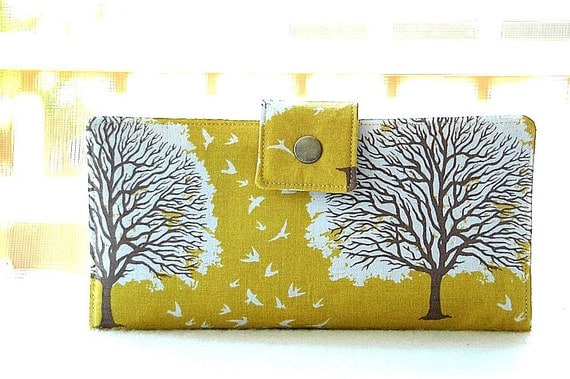 Handmade wallet in yellow with trees