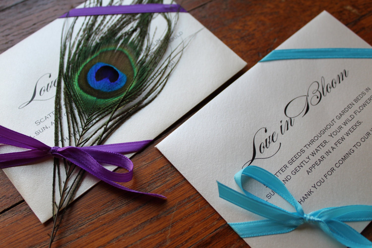 Flower or Bird Seed Packets with Peacock Feather- Set of 10