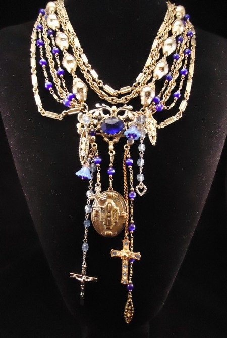 Blue Blessings - Locket Altered Necklace Vintage-Heaven