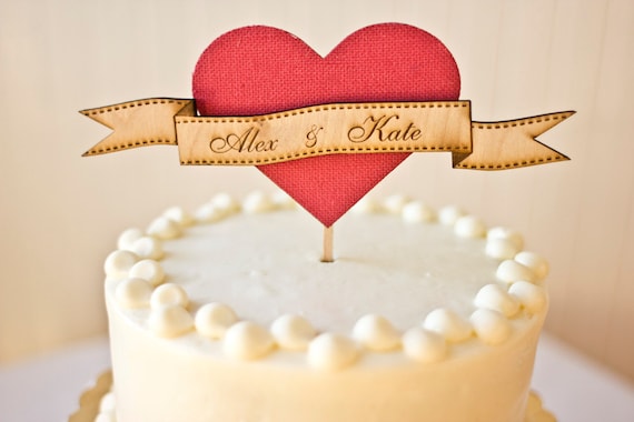The Woodland Heart Wedding Cake Topper in Party Pink - Birch Wood
