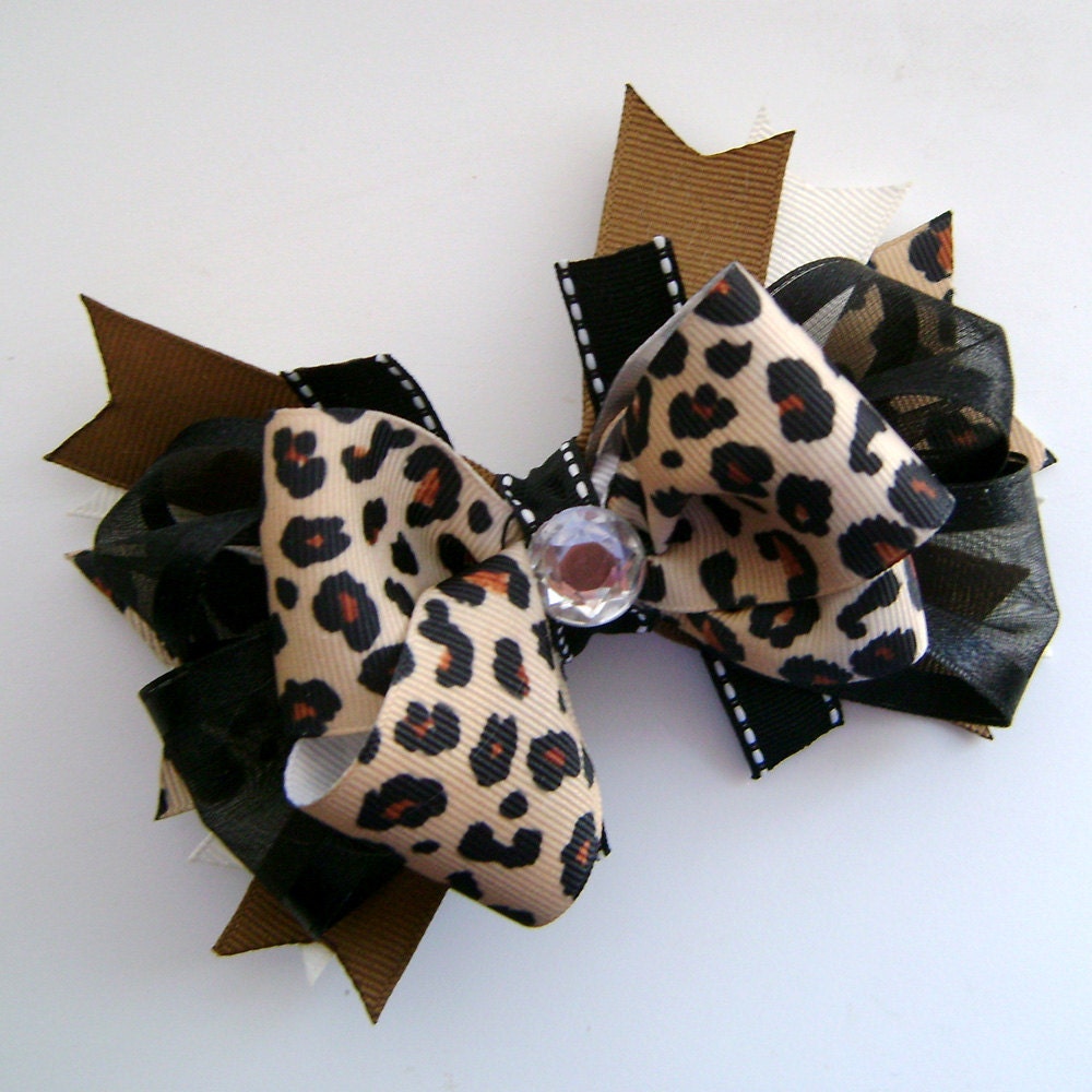 Leopard Stacked Boutique Bow with Spikes