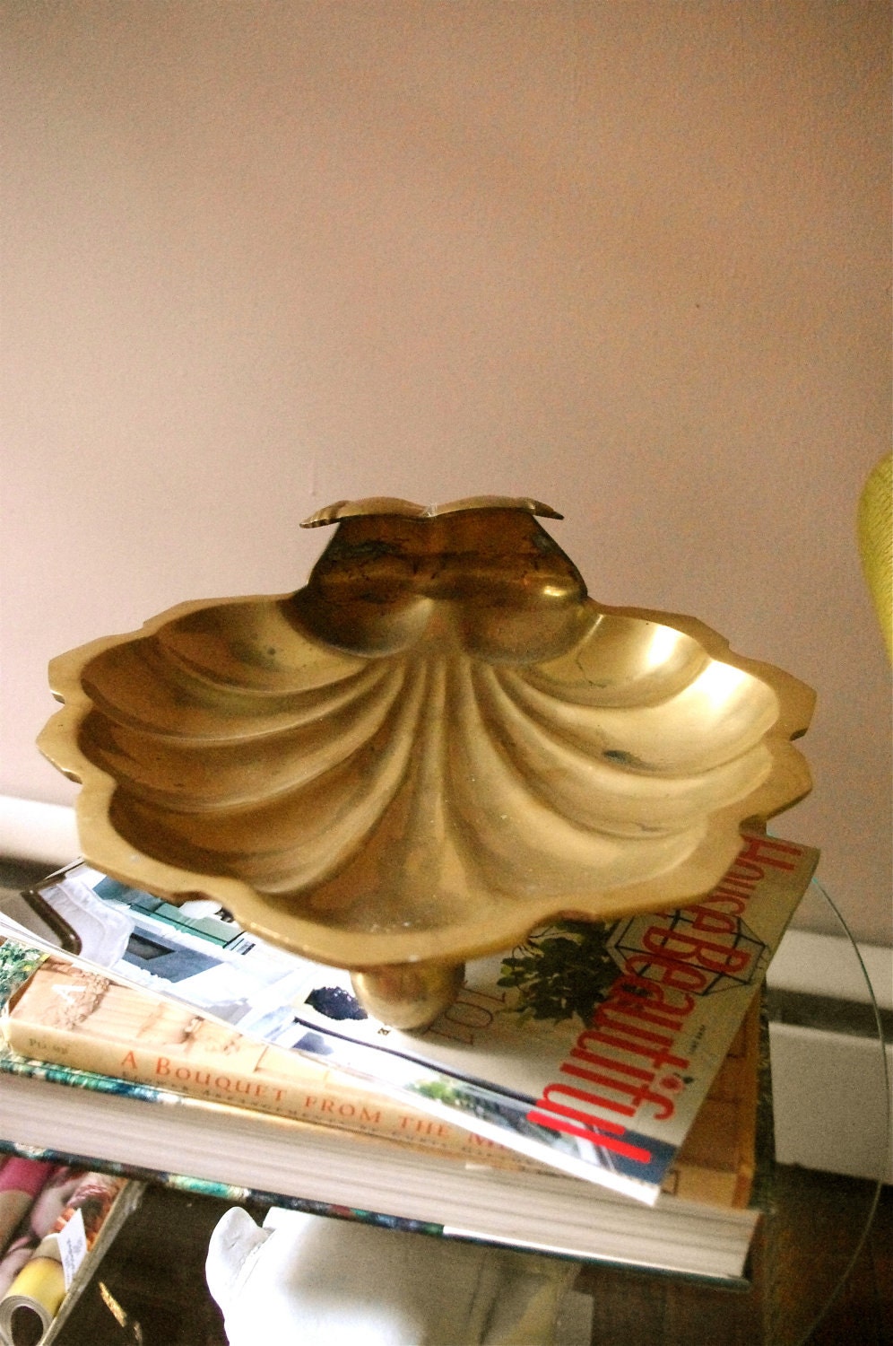 LARGE Antique Brass Scalloped  Tray